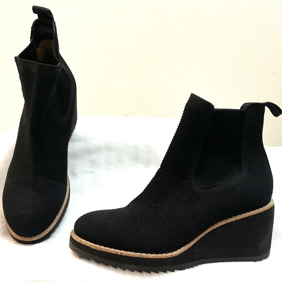 Black Sofft Eiley Knit Upper Pull On Platform Wedge Chelsea Ankle Boots Size 6 - Picture 5 of 15